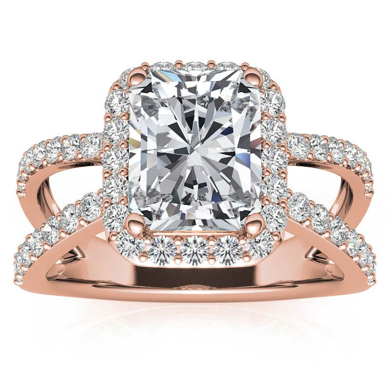 Radiant/Emerald Halo Split Shank Moissanite Engagement Ring