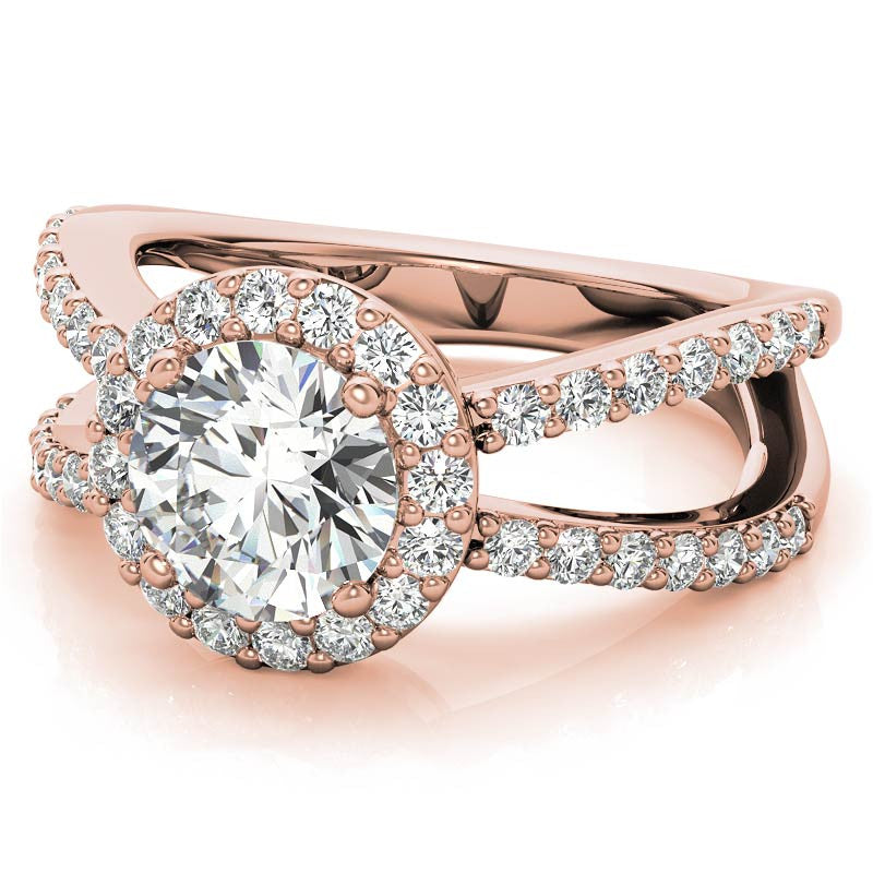 Halo Split Shank Round Brilliant Moissanite Engagement Ring