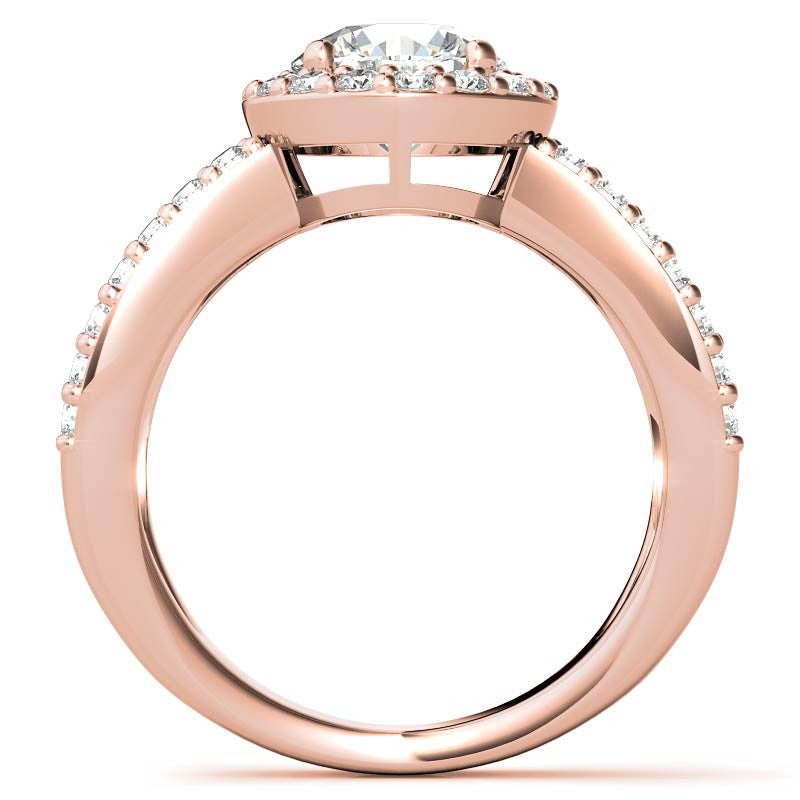 Halo Split Shank Round Brilliant Moissanite Engagement Ring