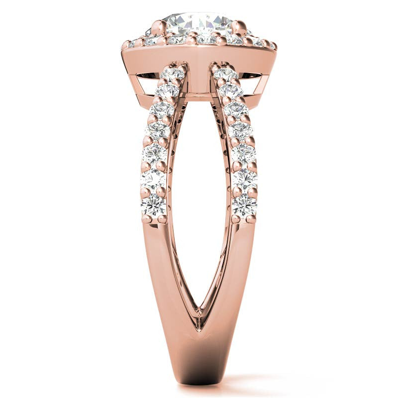 Halo Split Shank Round Brilliant Moissanite Engagement Ring