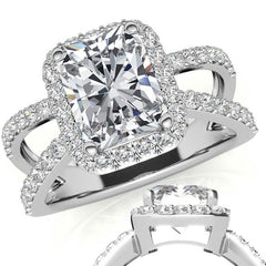 Radiant/Emerald Halo Split Shank Moissanite Engagement Ring