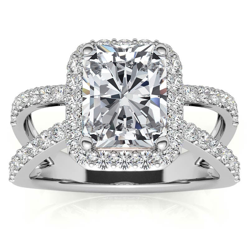 Radiant/Emerald Halo Split Shank Moissanite Engagement Ring