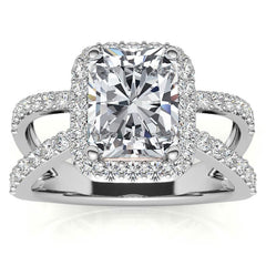 Radiant/Emerald Halo Split Shank Moissanite Engagement Ring