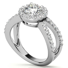 Halo Split Shank Round Brilliant Moissanite Engagement Ring