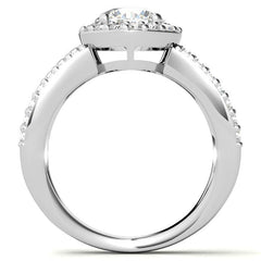 Halo Split Shank Round Brilliant Moissanite Engagement Ring