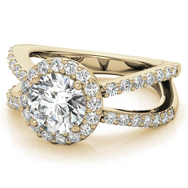 Halo Split Shank Round Brilliant Moissanite Engagement Ring