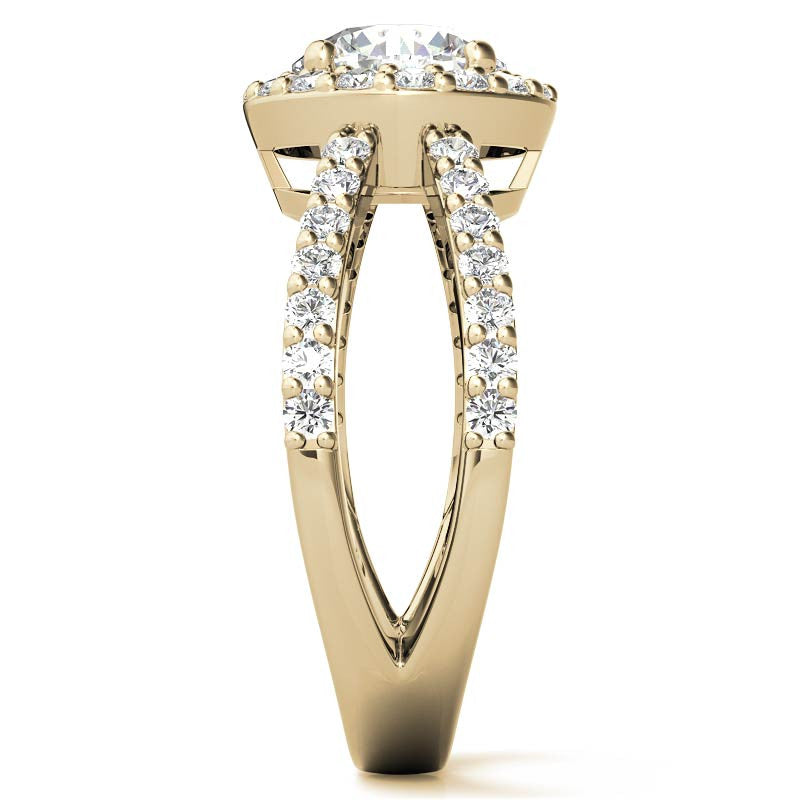 Halo Split Shank Round Brilliant Moissanite Engagement Ring