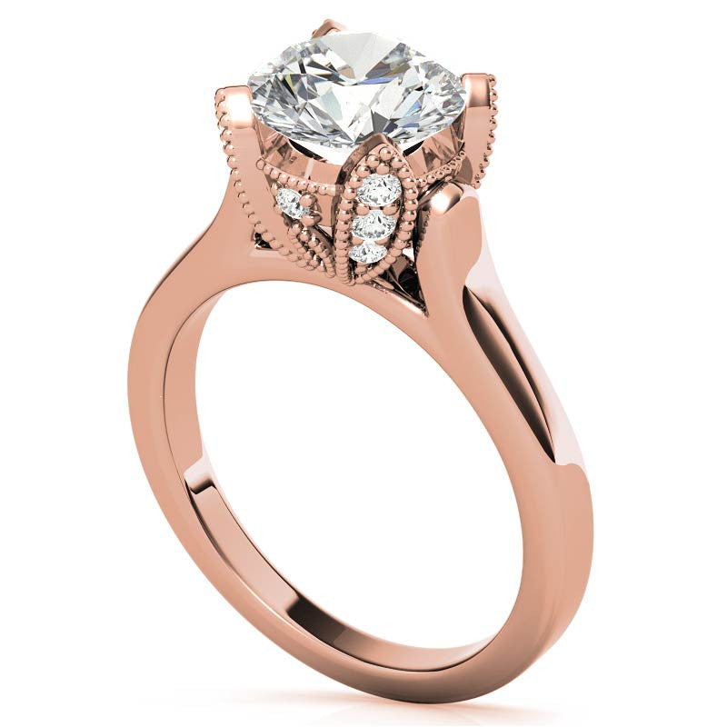 Round Antique Tulip Moissanite Engagement Ring