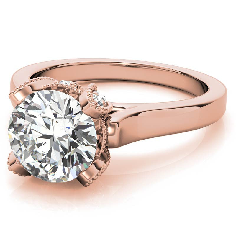 Round Antique Tulip Moissanite Engagement Ring