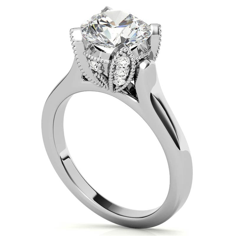 Round Antique Tulip Moissanite Engagement Ring