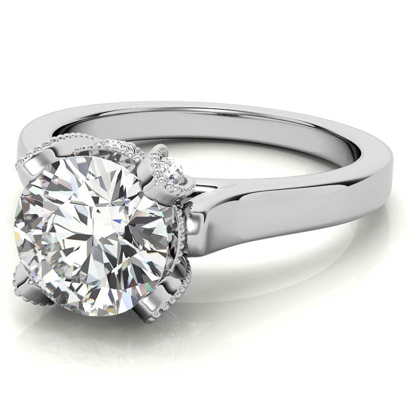 Round Antique Tulip Moissanite Engagement Ring