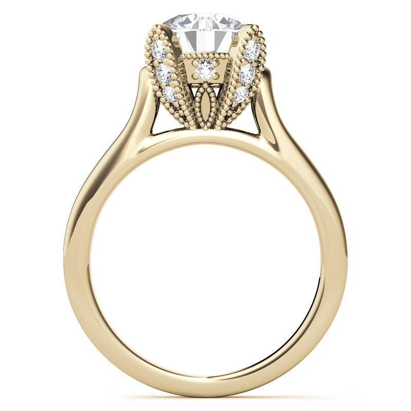 Round Antique Tulip Moissanite Engagement Ring