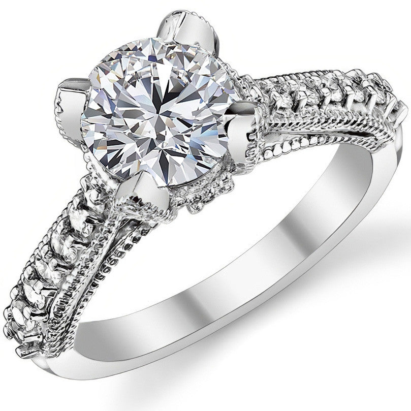 Antique Tulip Round Brilliant Moissanite Engagement Ring