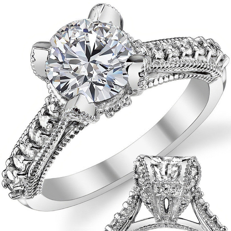 Antique Tulip Round Brilliant Moissanite Engagement Ring