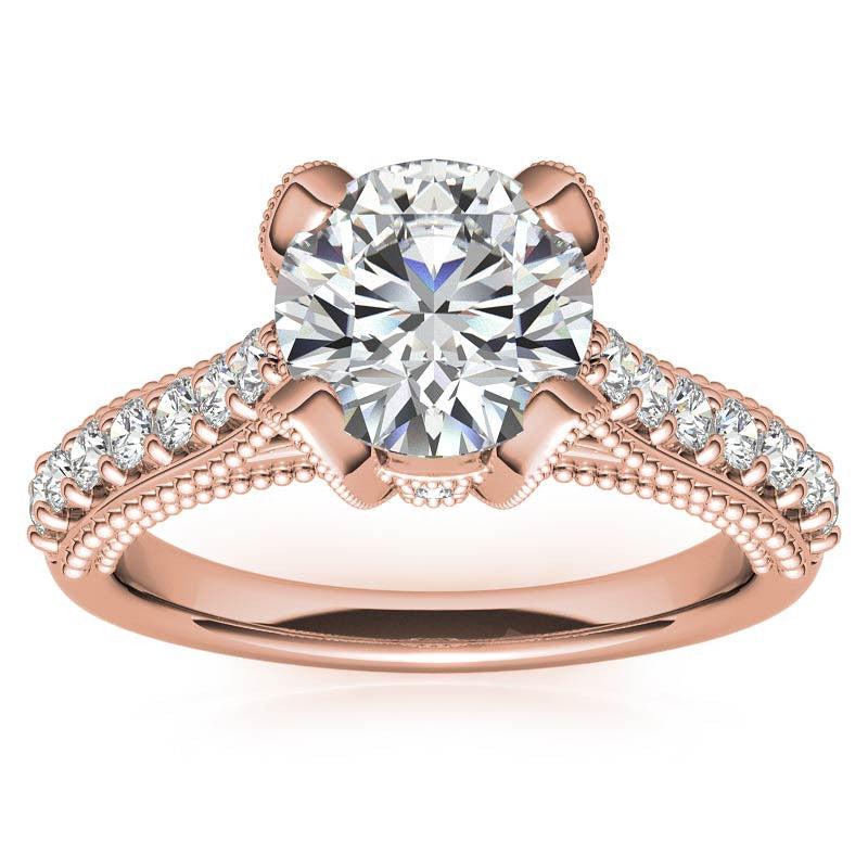 Antique Tulip Round Brilliant Moissanite Engagement Ring