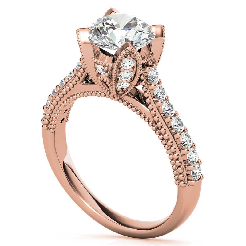 Antique Tulip Round Brilliant Moissanite Engagement Ring