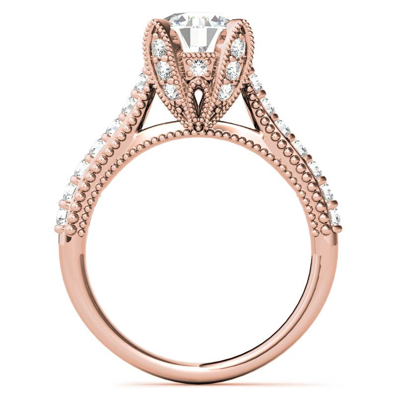 Antique Tulip Round Brilliant Moissanite Engagement Ring