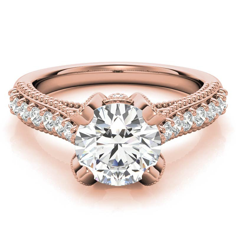 Antique Tulip Round Brilliant Moissanite Engagement Ring
