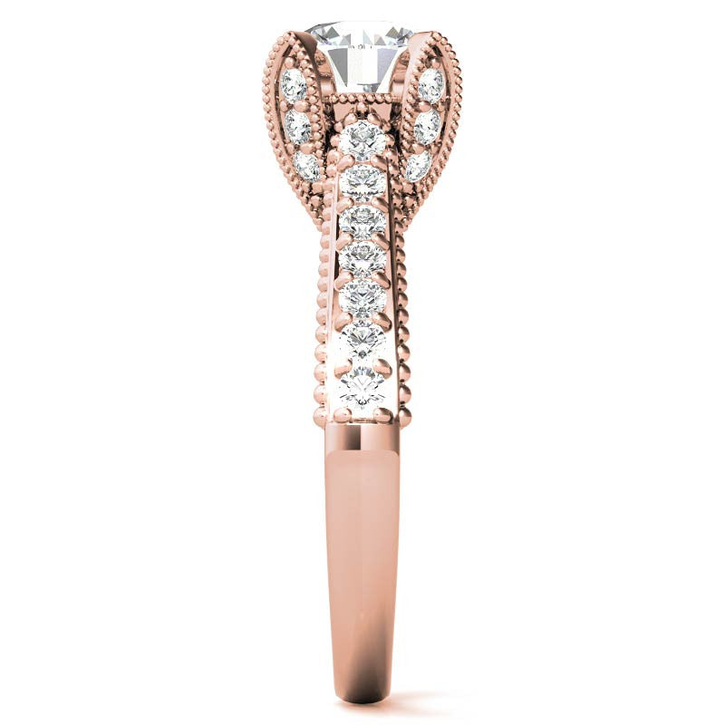 Antique Tulip Round Brilliant Moissanite Engagement Ring