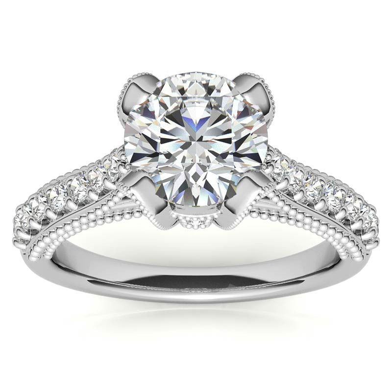 Antique Tulip Round Brilliant Moissanite Engagement Ring