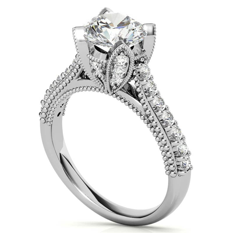 Antique Tulip Round Brilliant Moissanite Engagement Ring