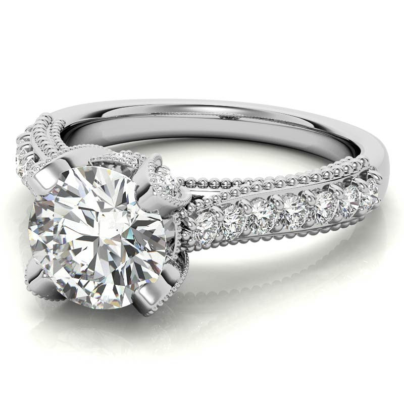Antique Tulip Round Brilliant Moissanite Engagement Ring