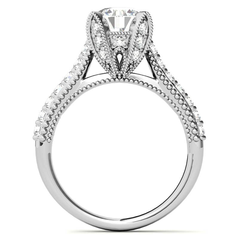 Antique Tulip Round Brilliant Moissanite Engagement Ring