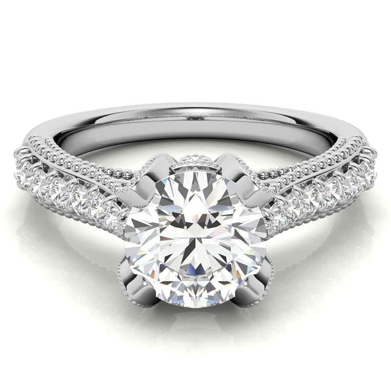 Antique Tulip Round Brilliant Moissanite Engagement Ring