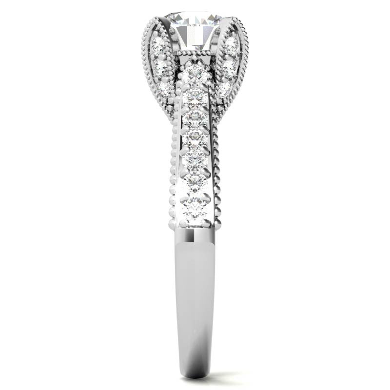 Antique Tulip Round Brilliant Moissanite Engagement Ring
