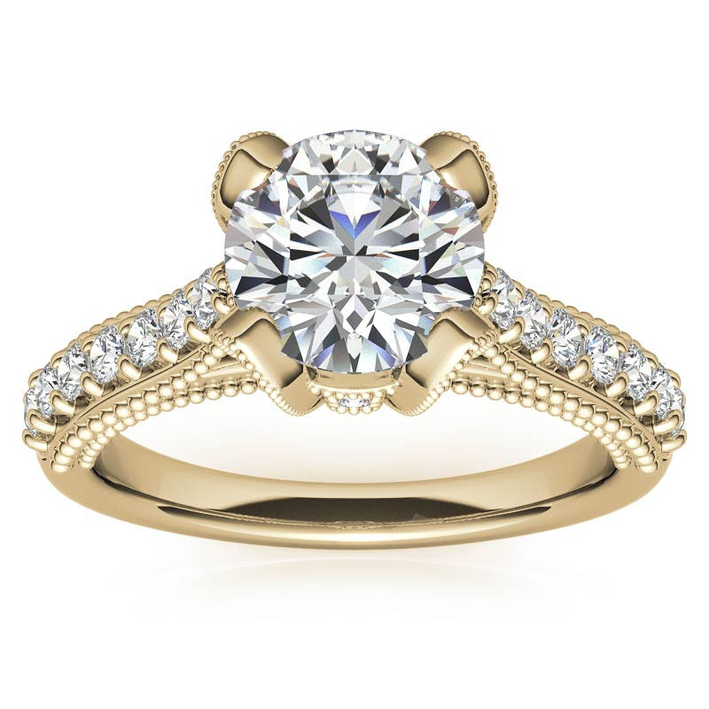 Antique Tulip Round Brilliant Moissanite Engagement Ring
