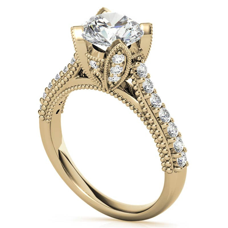 Antique Tulip Round Brilliant Moissanite Engagement Ring