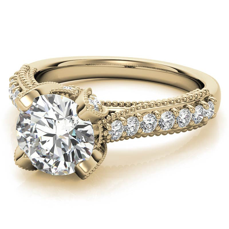 Antique Tulip Round Brilliant Moissanite Engagement Ring