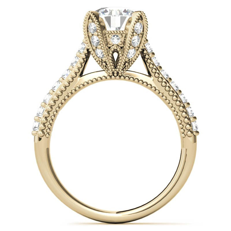Antique Tulip Round Brilliant Moissanite Engagement Ring