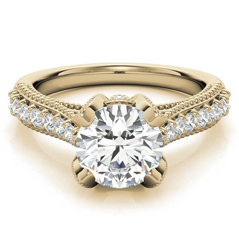Antique Tulip Round Brilliant Moissanite Engagement Ring