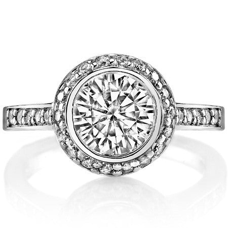 Round Bezel Halo Moissanite Engagement Ring