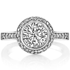 Round Bezel Halo Moissanite Engagement Ring