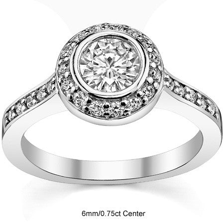 Round Bezel Halo Moissanite Engagement Ring