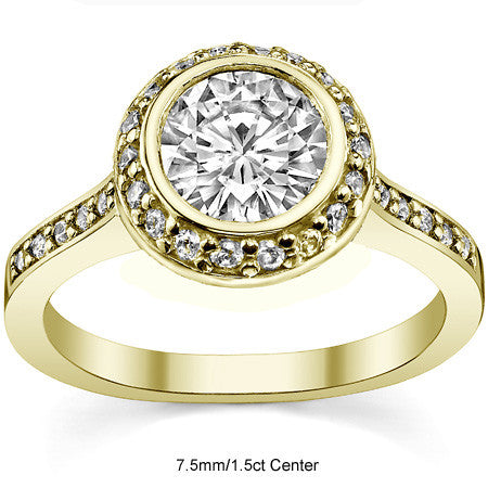 Round Bezel Halo Moissanite Engagement Ring