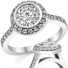 Round Bezel Halo Moissanite Engagement Ring