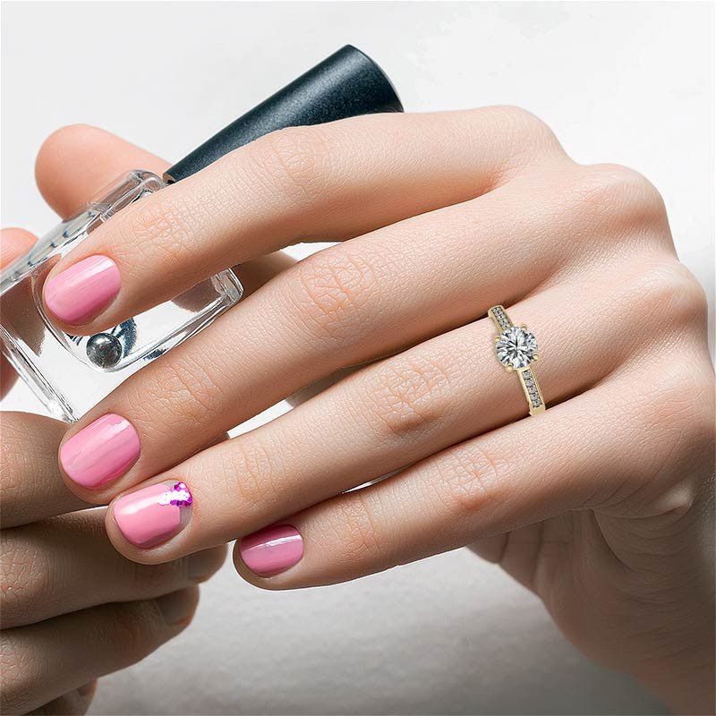 Round Cathedral Style Moissanite Engagement Ring