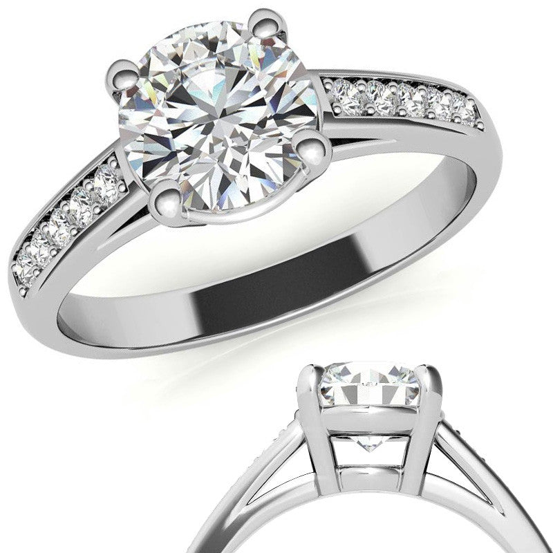 Round Cathedral Style Moissanite Engagement Ring