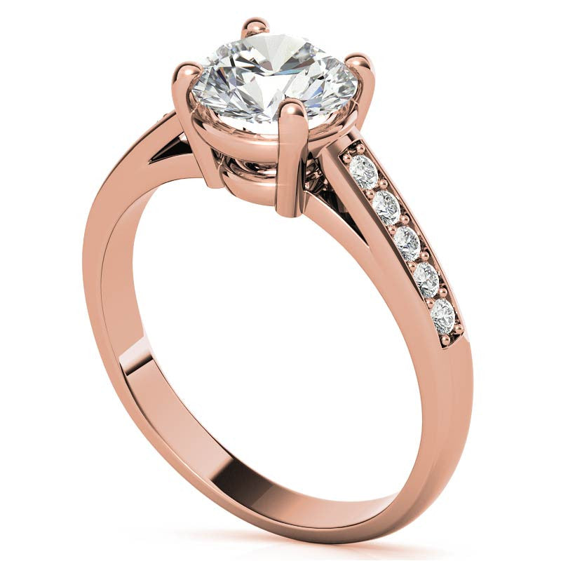 Round Cathedral Style Moissanite Engagement Ring