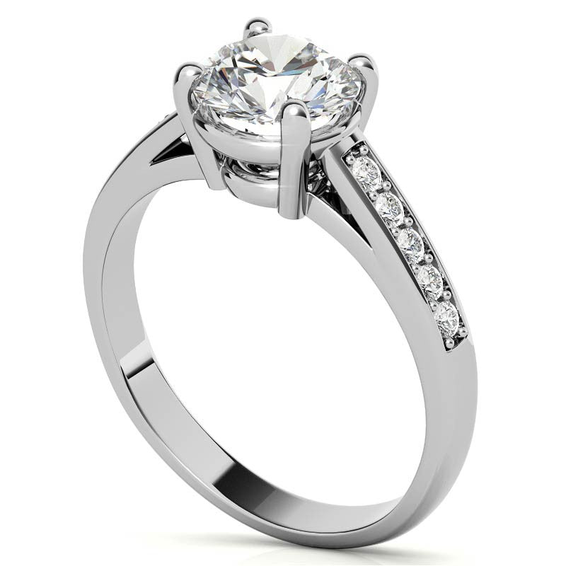 Round Cathedral Style Moissanite Engagement Ring