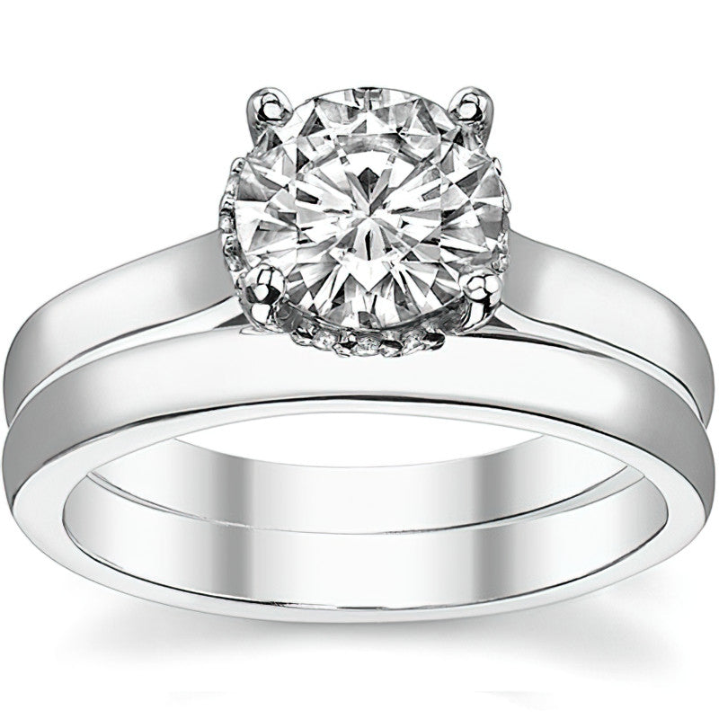 Round Pave Basket Moissanite Engagement Ring