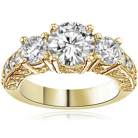 Antique Round Three-Stone Moissanite Engagement Ring