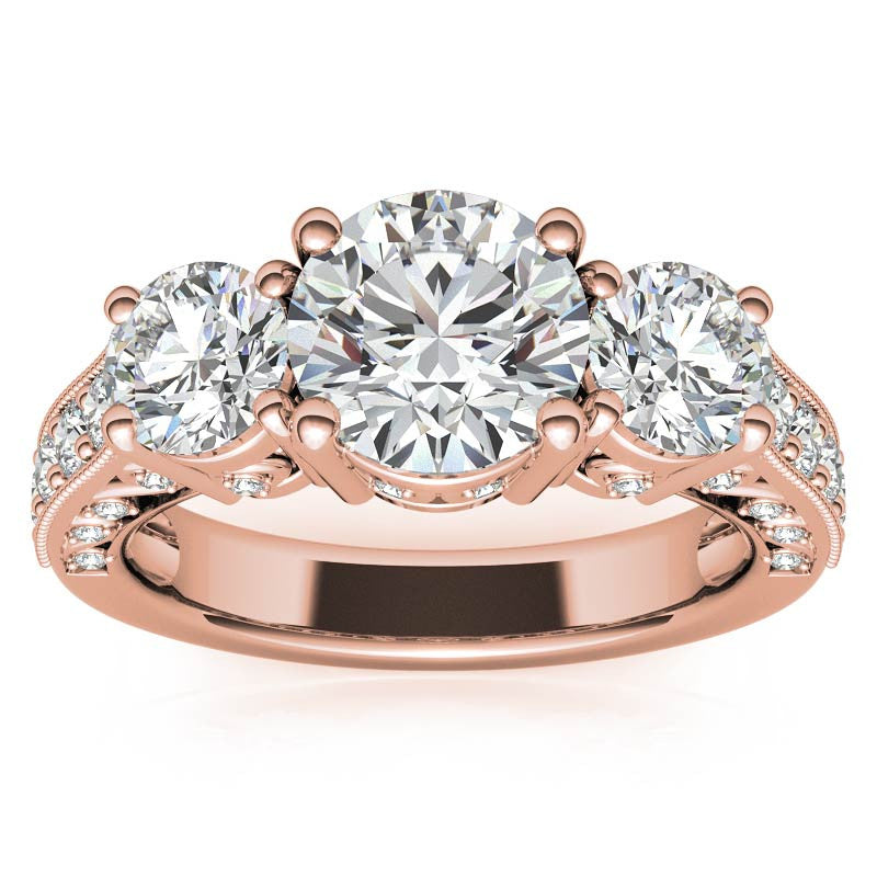 Antique Round Three-Stone Moissanite Engagement Ring