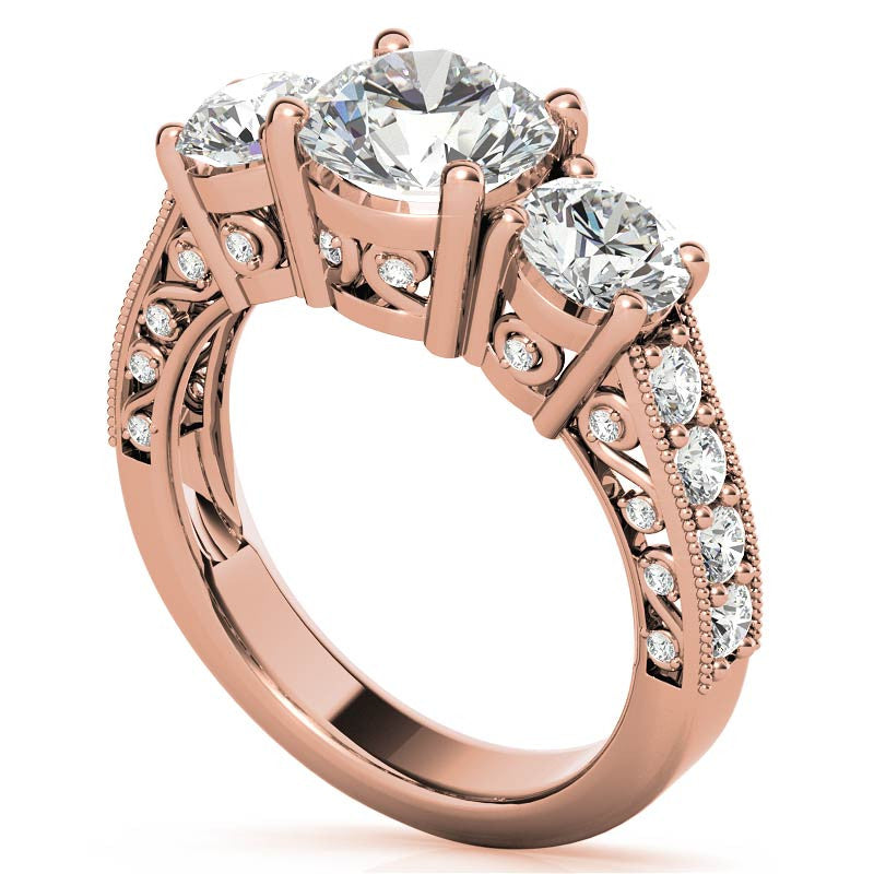 Antique Round Three-Stone Moissanite Engagement Ring