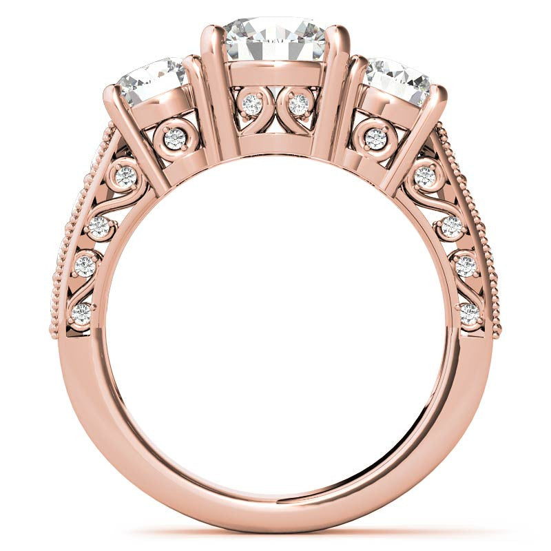 Antique Round Three-Stone Moissanite Engagement Ring