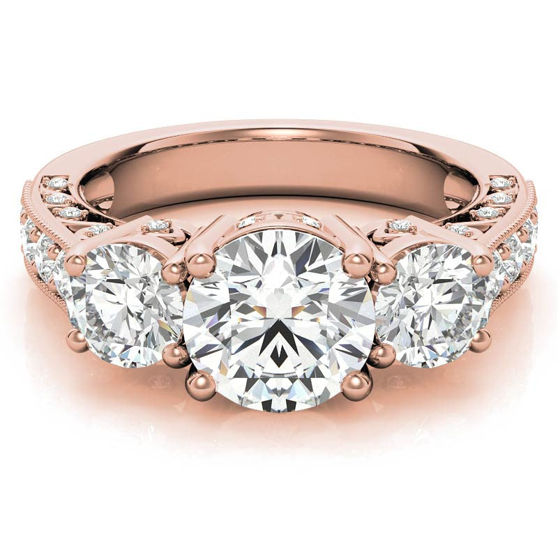 Antique Round Three-Stone Moissanite Engagement Ring