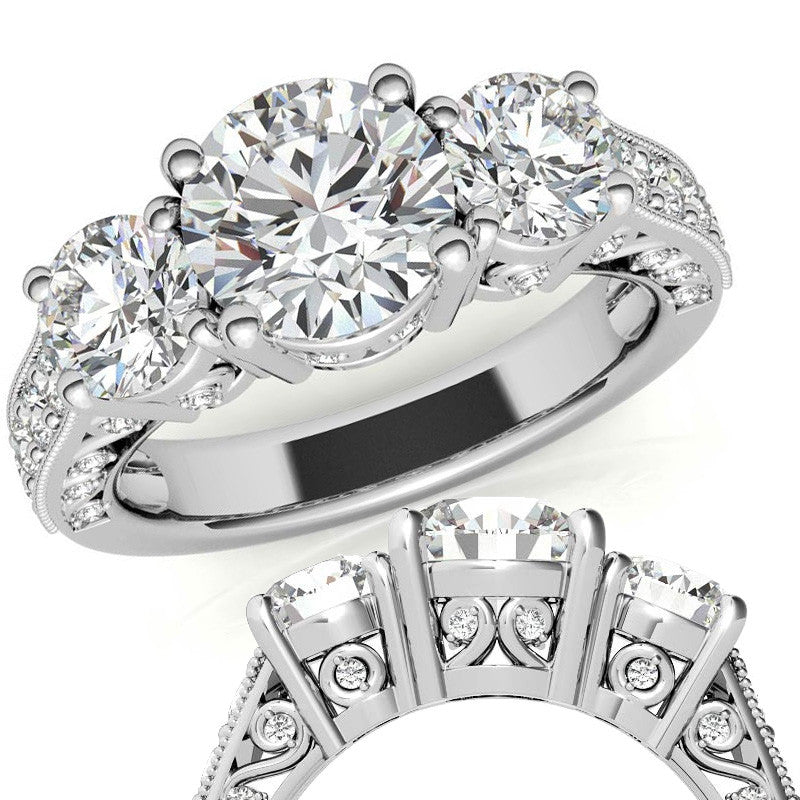 Antique Round Three-Stone Moissanite Engagement Ring